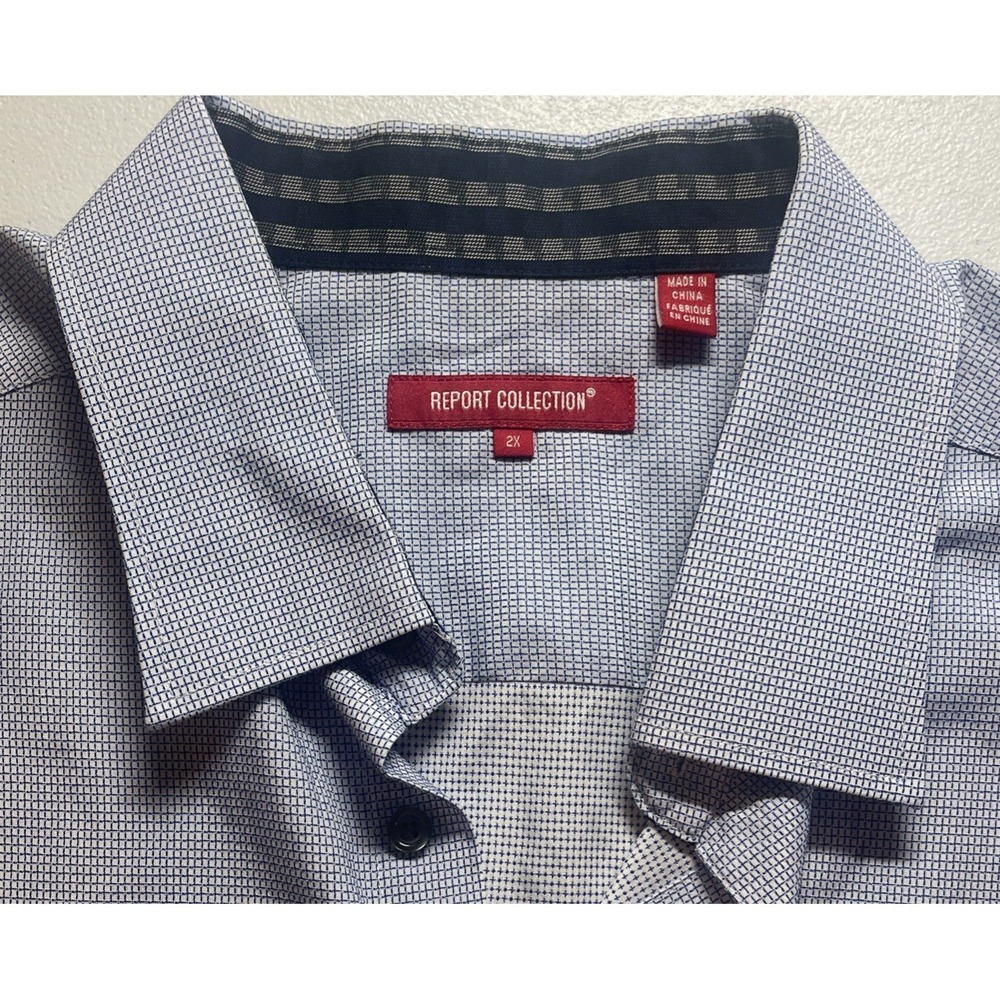 Report Collection 2X Long Sleeve Button Up -Light Blue Plaid , Designer Cuff‎